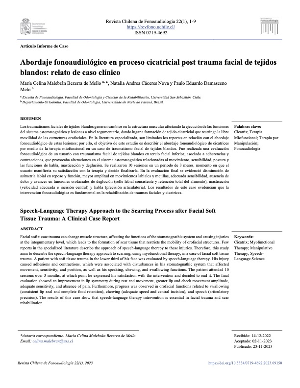 portada Abordaje fonoaudiológico en proceso cicatricial post trauma facial de tejidos blandos: relato de caso clínico
